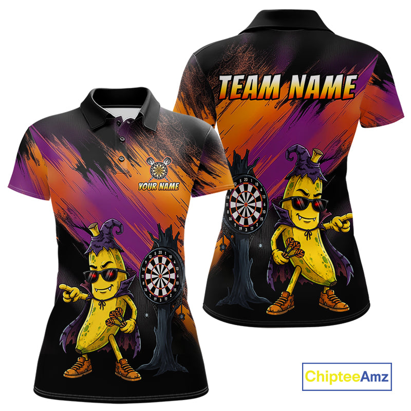 Personalized Halloween Banana Dart Shirt Funny Spooky Halloween Darts Polo 1/4-Zip Shirt For Women NYN4259