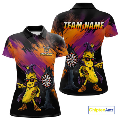 Personalized Halloween Banana Dart Shirt Funny Spooky Halloween Darts Polo 1/4-Zip Shirt For Women NYN4259