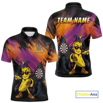 Personalized Halloween Banana Dart Shirt Funny Spooky Halloween Darts Polo 1/4-Zip Shirt For Men NYN4259