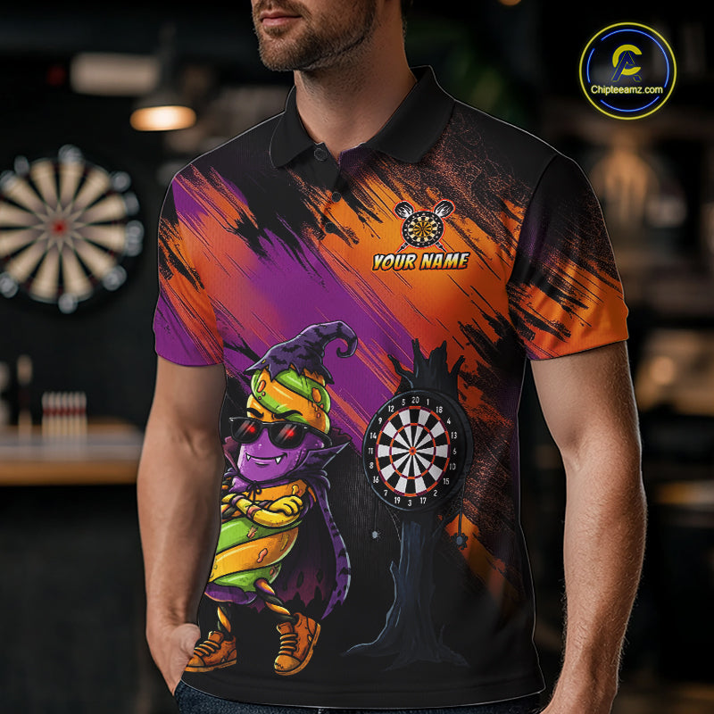 Personalized Halloween Marshmallow Dart Shirt Funny Spooky Halloween Darts Polo 1/4-Zip Shirt For Men NYN4260