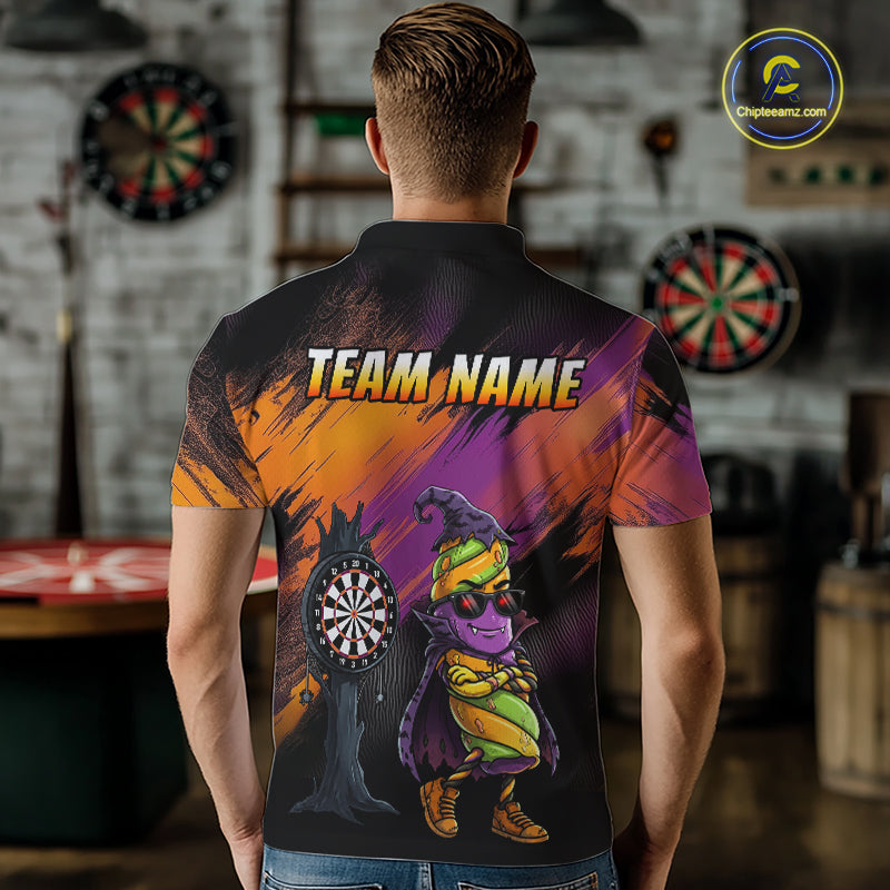 Personalized Halloween Marshmallow Dart Shirt Funny Spooky Halloween Darts Polo 1/4-Zip Shirt For Men NYN4260