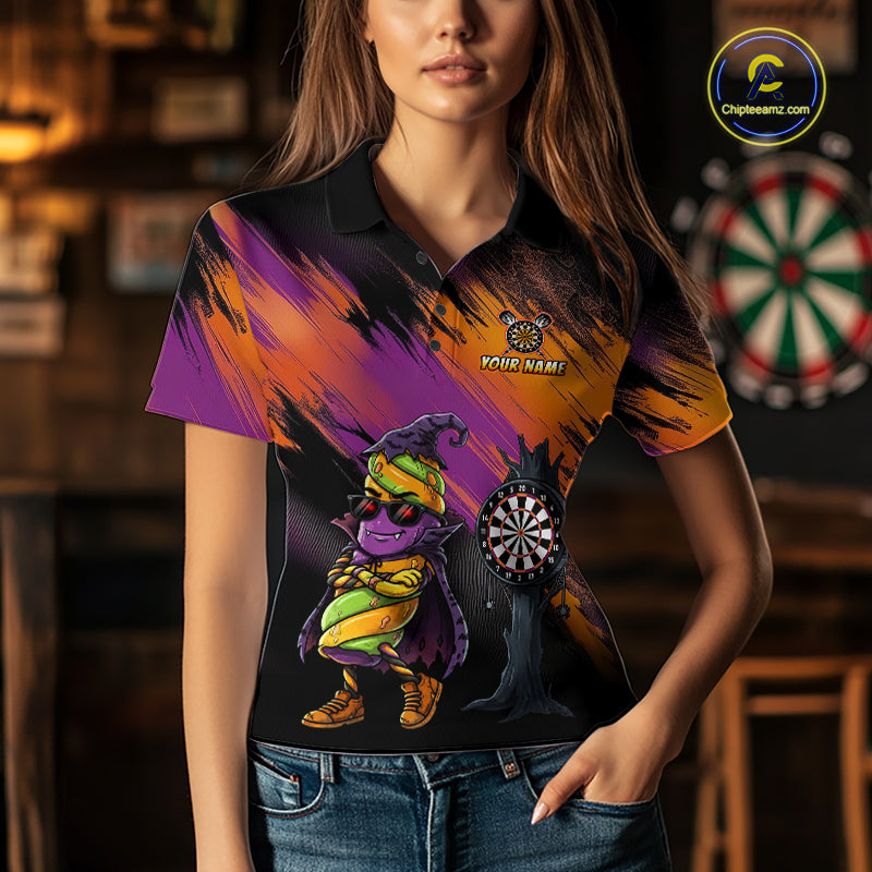 Personalized Halloween Marshmallow Dart Shirt Funny Spooky Halloween Darts Polo 1/4-Zip Shirt For Women NYN4260