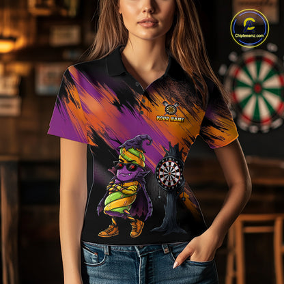 Personalized Halloween Marshmallow Dart Shirt Funny Spooky Halloween Darts Polo 1/4-Zip Shirt For Women NYN4260