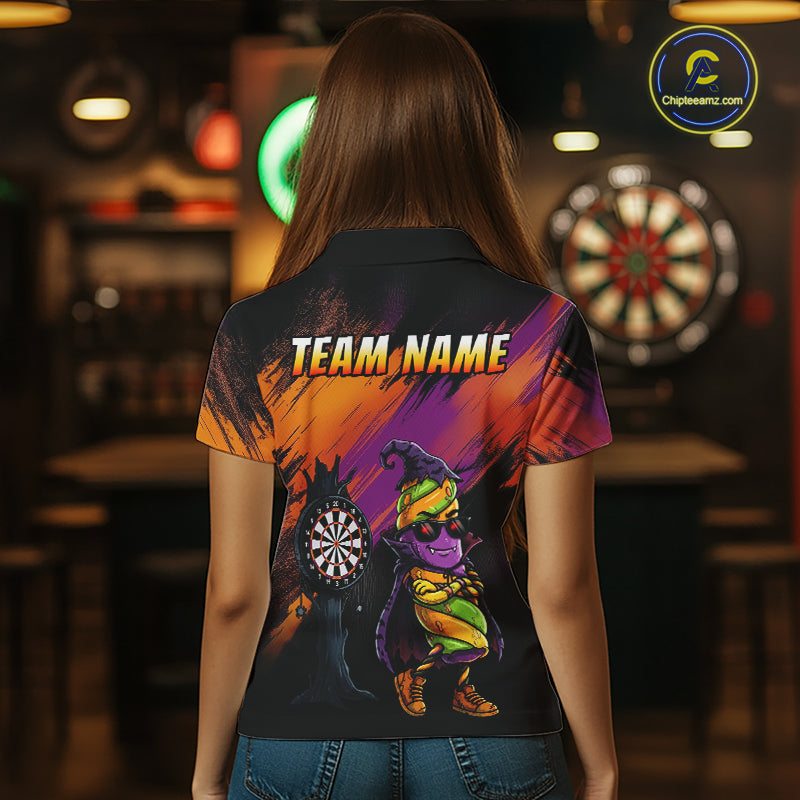 Personalized Halloween Marshmallow Dart Shirt Funny Spooky Halloween Darts Polo 1/4-Zip Shirt For Women NYN4260