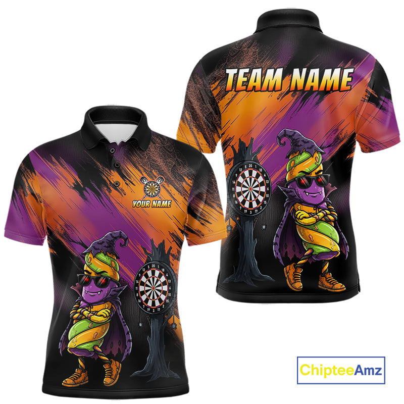 Personalized Halloween Marshmallow Dart Shirt Funny Spooky Halloween Darts Polo 1/4-Zip Shirt For Men NYN4260