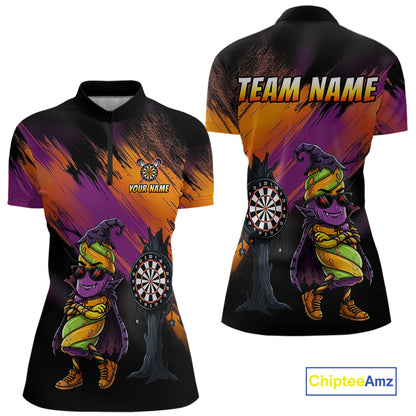 Personalized Halloween Marshmallow Dart Shirt Funny Spooky Halloween Darts Polo 1/4-Zip Shirt For Women NYN4260