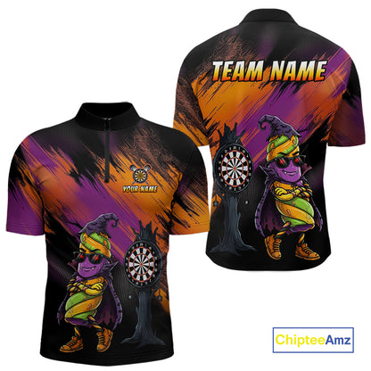 Personalized Halloween Marshmallow Dart Shirt Funny Spooky Halloween Darts Polo 1/4-Zip Shirt For Men NYN4260