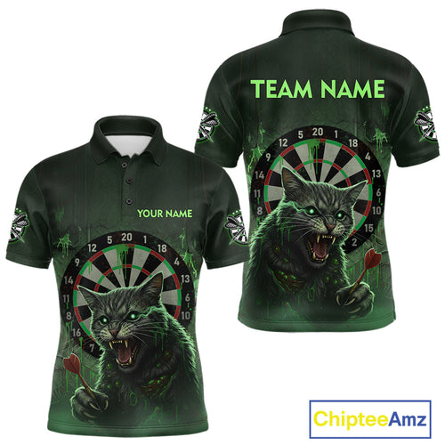 Funny Cat Green Dripping Dartboard Custom Men's Polo Darts Shirt Outfits Darts Jersey NYN1801