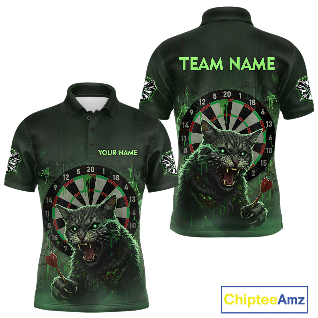 Funny Cat Green Dripping Dartboard Custom Men's Polo Darts Shirt Outfits Darts Jersey NYN1801