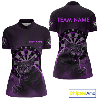 Funny Cat Purple Dripping Dartboard Custom Women Quarter-Zip Darts Shirt Outfits Darts Jersey NYN1802