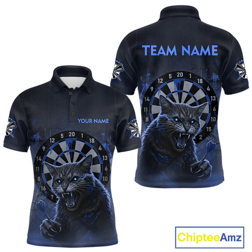 Funny Cat Blue Dripping Dartboard Custom Men's Polo Darts Shirt Outfits Darts Jersey NYN1803