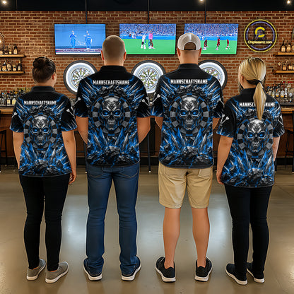 Custom Silver Skull Darts 1/4-Zip Polo Shirt For Women Blue Thunder Darts Team Tournament Jersey NYN5038