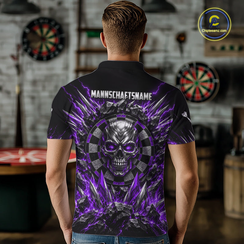 Custom Silver Skull Darts 1/4-Zip Polo Shirt For Men Purple Thunder Darts Team Tournament Jersey NYN5039