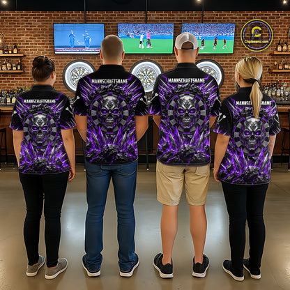 Custom Silver Skull Darts 1/4-Zip Polo Shirt For Men Purple Thunder Darts Team Tournament Jersey NYN5039