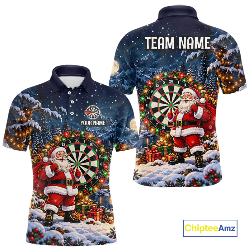 Santa Claus Christmas Men Darts Polo 1/4-Zip Shirt Customized Xmas Darts Jersey Darts Team Apparel NYN5045