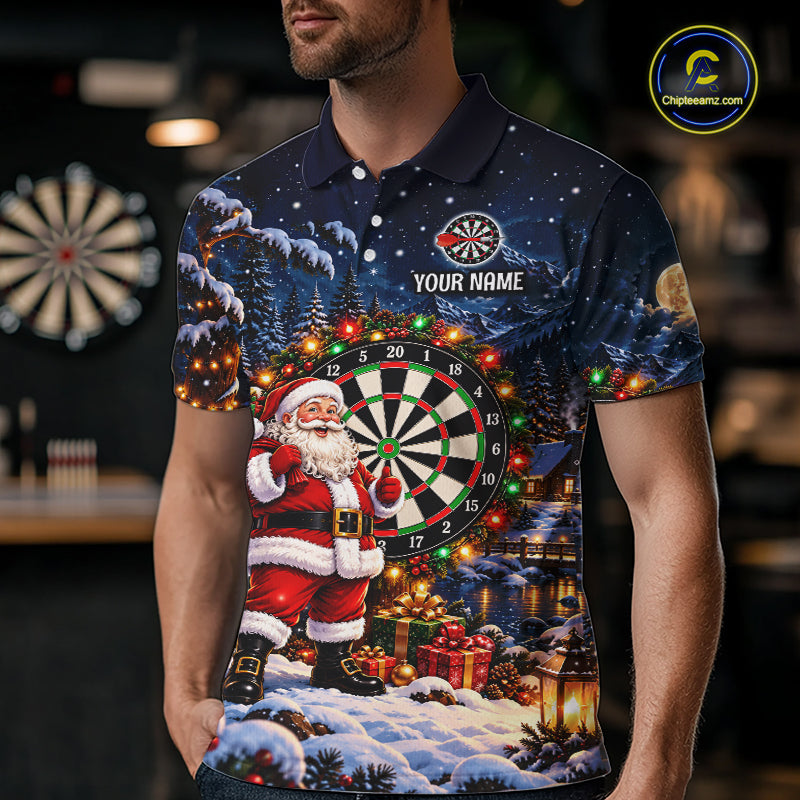 Santa Claus Christmas Men Darts Polo 1/4-Zip Shirt Customized Xmas Darts Jersey Darts Team Apparel NYN5045