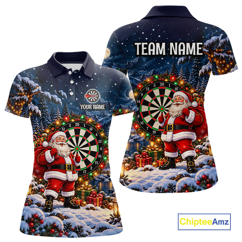 Santa Claus Christmas Women Darts Polo 1/4-Zip Shirt Customized Xmas Darts Jersey Darts Team Apparel NYN5045