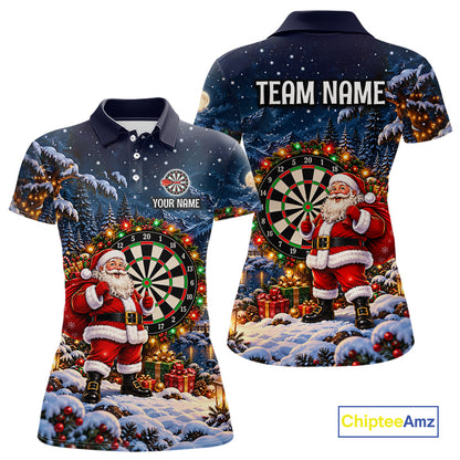 Santa Claus Christmas Women Darts Polo 1/4-Zip Shirt Customized Xmas Darts Jersey Darts Team Apparel NYN5045