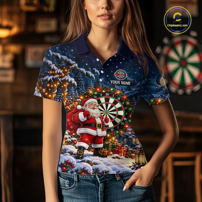 Santa Claus Christmas Women Darts Polo 1/4-Zip Shirt Customized Xmas Darts Jersey Darts Team Apparel NYN5045