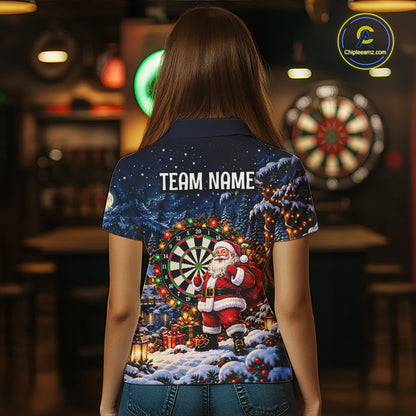 Santa Claus Christmas Women Darts Polo 1/4-Zip Shirt Customized Xmas Darts Jersey Darts Team Apparel NYN5045