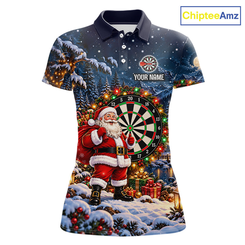 Santa Claus Christmas Women Darts Polo 1/4-Zip Shirt Customized Xmas Darts Jersey Darts Team Apparel NYN5045