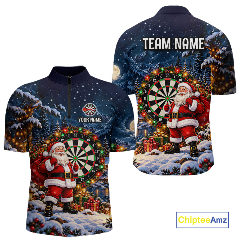 Santa Claus Christmas Men Darts Polo 1/4-Zip Shirt Customized Xmas Darts Jersey Darts Team Apparel NYN5045