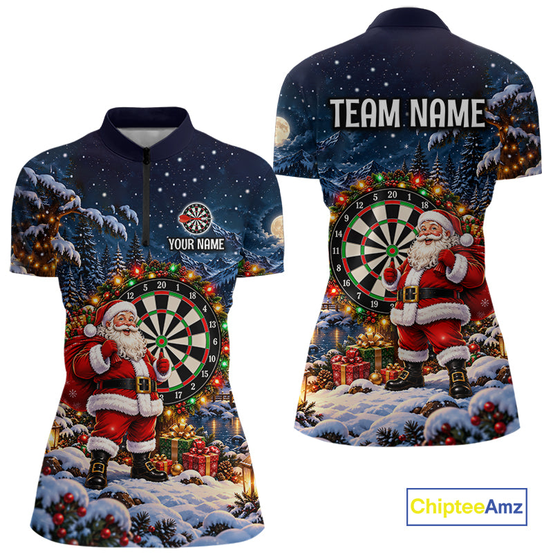 Santa Claus Christmas Women Darts Polo 1/4-Zip Shirt Customized Xmas Darts Jersey Darts Team Apparel NYN5045