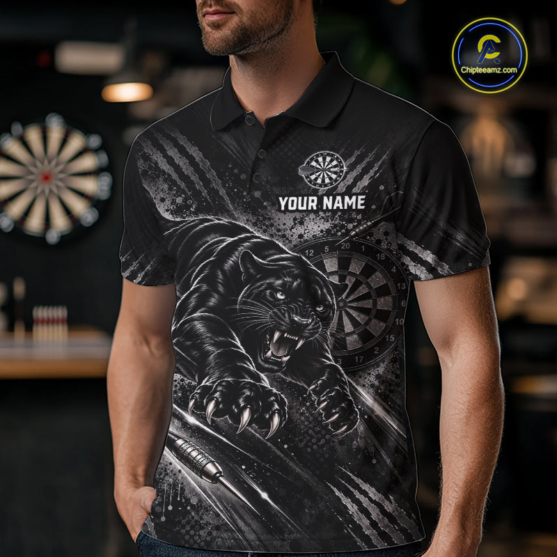Personalized Panther Darts Polo 1/4-Zip Shirt For Men Custom Name Black Claw Scratch Darts Team Jersey NYN5049