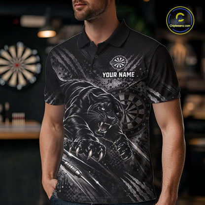 Personalized Panther Darts Polo 1/4-Zip Shirt For Men Custom Name Black Claw Scratch Darts Team Jersey NYN5049