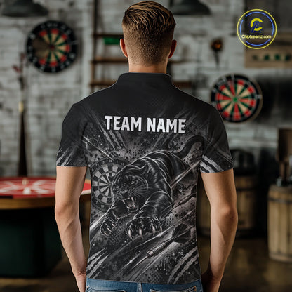 Personalized Panther Darts Polo 1/4-Zip Shirt For Men Custom Name Black Claw Scratch Darts Team Jersey NYN5049