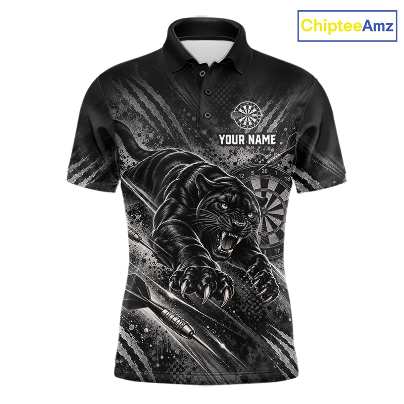 Personalized Panther Darts Polo 1/4-Zip Shirt For Men Custom Name Black Claw Scratch Darts Team Jersey NYN5049
