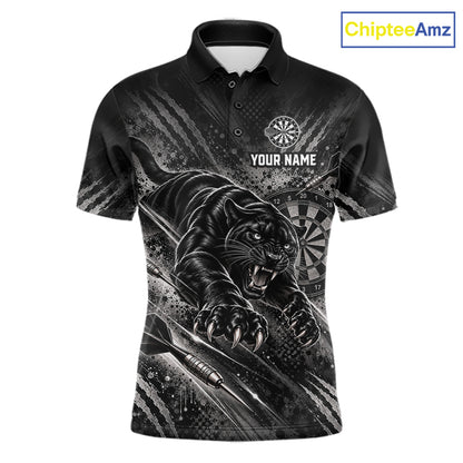 Personalized Panther Darts Polo 1/4-Zip Shirt For Men Custom Name Black Claw Scratch Darts Team Jersey NYN5049