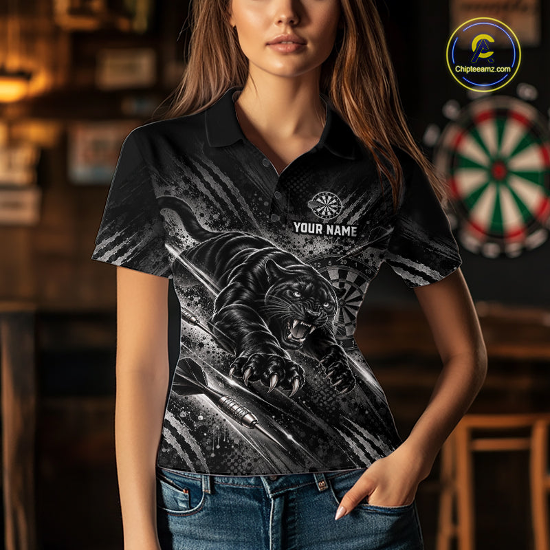 Personalized Panther Darts Polo 1/4-Zip Shirt For Women Custom Name Black Claw Scratch Darts Team Jersey NYN5049