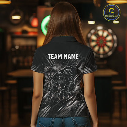 Personalized Panther Darts Polo 1/4-Zip Shirt For Women Custom Name Black Claw Scratch Darts Team Jersey NYN5049