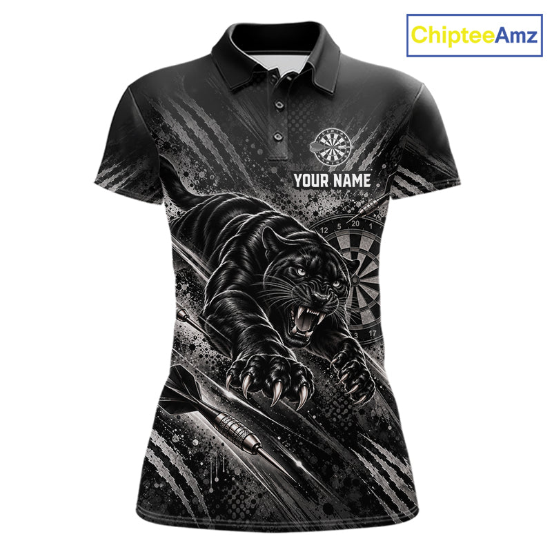 Personalized Panther Darts Polo 1/4-Zip Shirt For Women Custom Name Black Claw Scratch Darts Team Jersey NYN5049