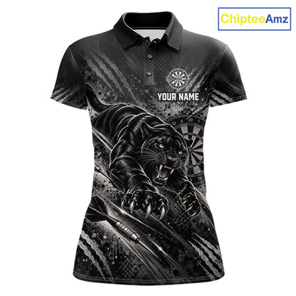 Personalized Panther Darts Polo 1/4-Zip Shirt For Women Custom Name Black Claw Scratch Darts Team Jersey NYN5049