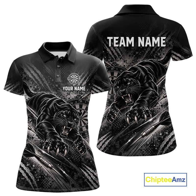 Personalized Panther Darts Polo 1/4-Zip Shirt For Women Custom Name Black Claw Scratch Darts Team Jersey NYN5049