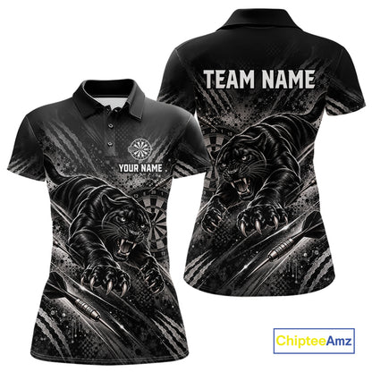 Personalized Panther Darts Polo 1/4-Zip Shirt For Women Custom Name Black Claw Scratch Darts Team Jersey NYN5049