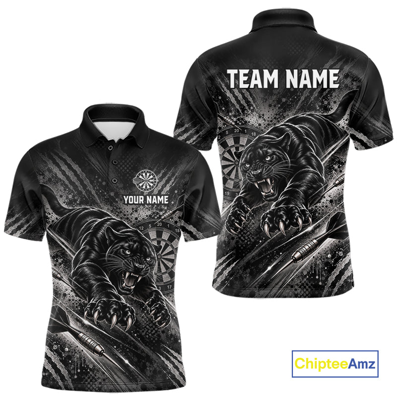 Personalized Panther Darts Polo 1/4-Zip Shirt For Men Custom Name Black Claw Scratch Darts Team Jersey NYN5049