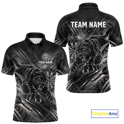 Personalized Panther Darts Polo 1/4-Zip Shirt For Men Custom Name Black Claw Scratch Darts Team Jersey NYN5049
