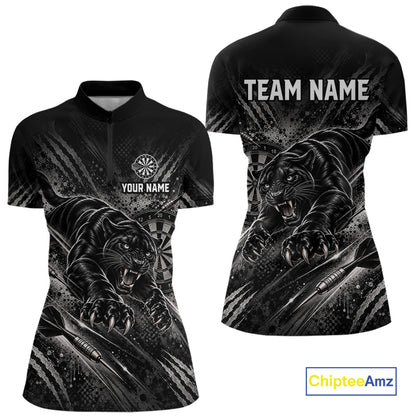 Personalized Panther Darts Polo 1/4-Zip Shirt For Women Custom Name Black Claw Scratch Darts Team Jersey NYN5049