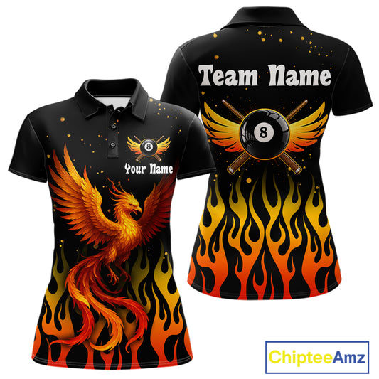 Flaming Phoenix Billiard League Shirts For Women Custom Wings 8 Ball Billiard Pool Jerseys NYN2309