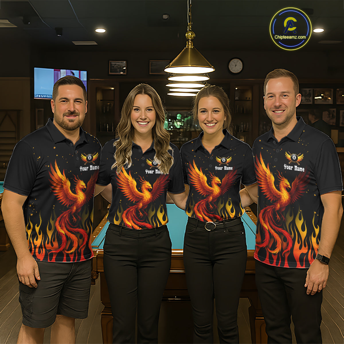 Flaming Phoenix Billiard League Shirts For Women Custom Wings 8 Ball Billiard Pool Jerseys NYN2309