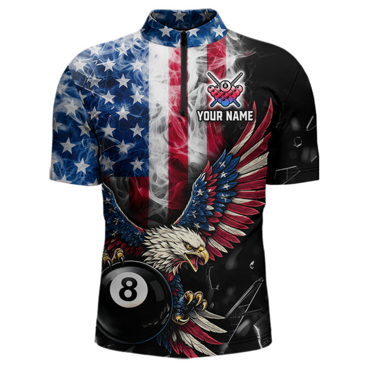 US Flag Smoke Eagle 8 Ball Pool Billiard Shirt For Men Custom Broken Glass Billiard Team Attire NYN2743