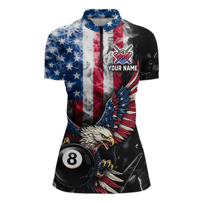 US Flag Smoke Eagle 8 Ball Pool Billiard Shirt For Women Custom Broken Glass Billiard Team Attire NYN2743