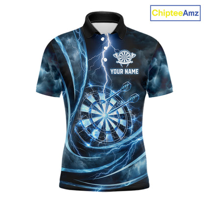 Personalized Thunder Darts Polo & 1/4-Zip Shirt For Men Lightning Dark Blue Dart Attire Jerseys NYN2955
