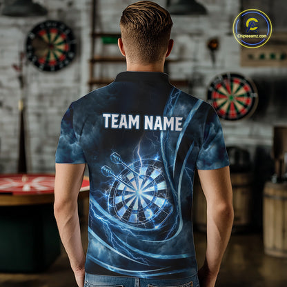 Personalized Thunder Darts Polo & 1/4-Zip Shirt For Men Lightning Dark Blue Dart Attire Jerseys NYN2955