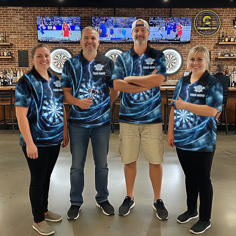 Personalized Thunder Darts Polo & 1/4-Zip Shirt For Men Lightning Dark Blue Dart Attire Jerseys NYN2955