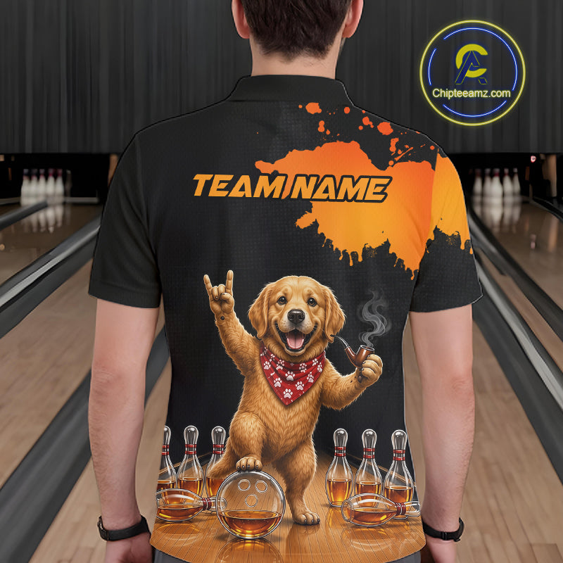 Orange Funny Bowling Shirt For Men, Whiskey Drunk Dog Retro Bowling Jersey, Bowler Team Apparel Gift NYN4292