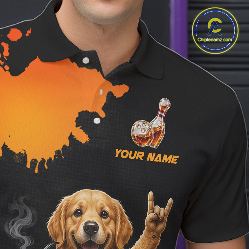 Orange Funny Bowling Shirt For Men, Whiskey Drunk Dog Retro Bowling Jersey, Bowler Team Apparel Gift NYN4292